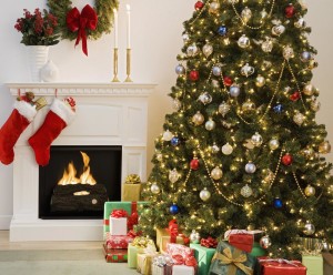 beautiful christmas tree gifts fire santa claus stockings presents